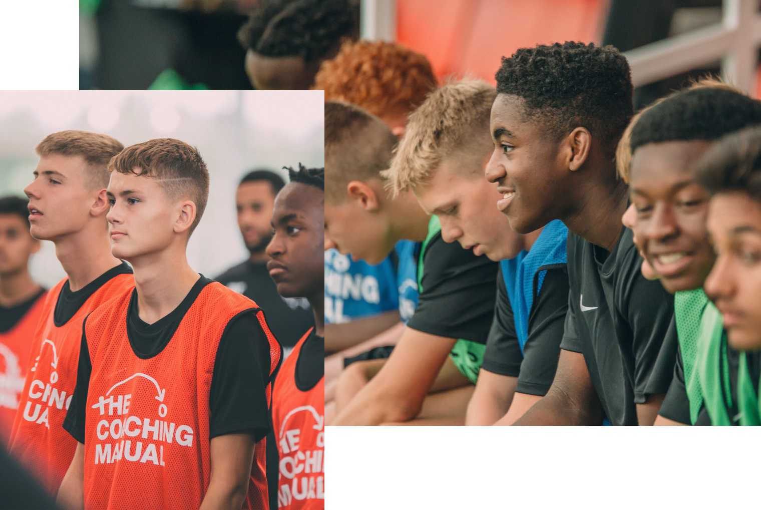 A group of players sat on a bench and some players listening intently to a coach.